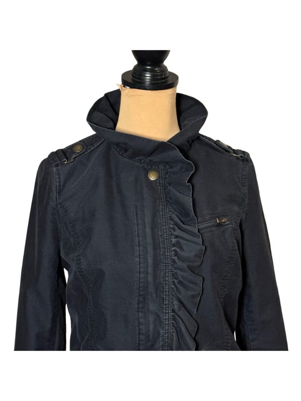 Vintage Y2K Juicy Couture Black Military Ruffle Jacket Cotton Utility Blazer S - Picture 2 of 12